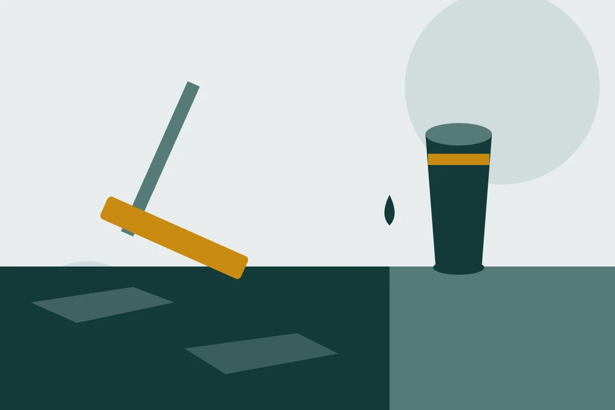 Illustration of a sealcoat bucket and squeegee beside freshly sealed pavement